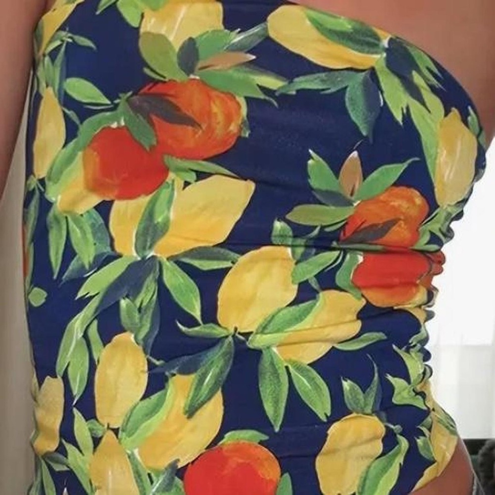 Lemon And Orange Fruit Print Strapless Summer Bandeau